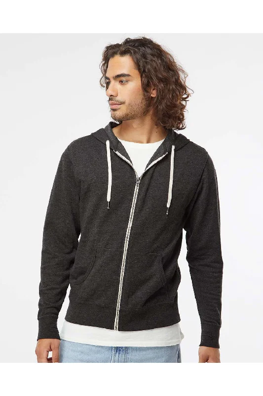 Men's quick-dry sports hoodie-Independent Trading Co. Mens Icon Loopback Terry Full Zip Hooded Sweatshirt Hoodie w/ Pockets - Heather Charcoal Grey