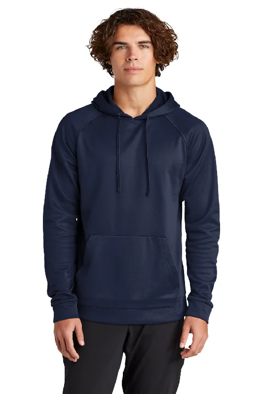 Men's eco-conscious casual hoodie-Sport-Tek Mens Re-Compete Fleece Anti Static Hooded Sweatshirt Hoodie w/ Pouch Pocket - True Navy Blue