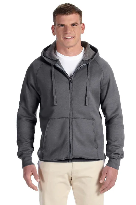 Men's summer travel hoodie-Hanes Mens Nano Fleece Full Zip Hooded Sweatshirt Hoodie w/ Pockets - Heather Charcoal Grey - Closeout