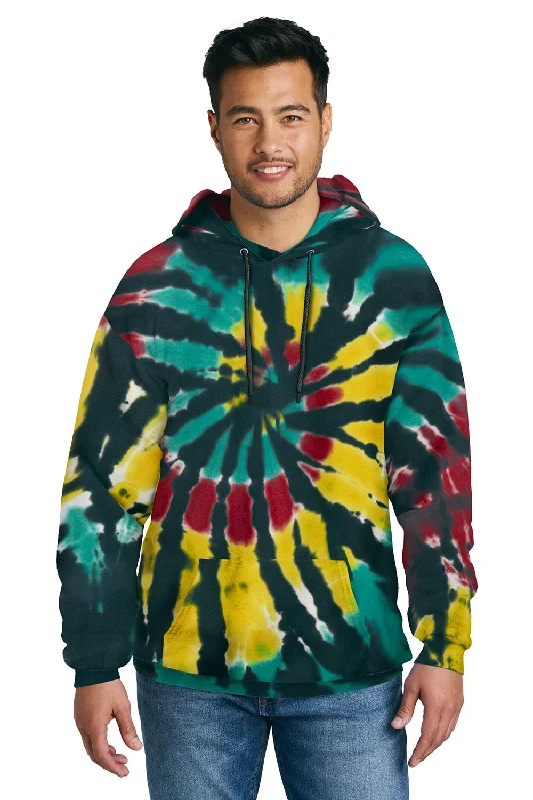 Men's breathable performance hoodie-Port & Company Mens Tie-Dye Fleece Hooded Sweatshirt Hoodie w/ Pouch Pocket - Island