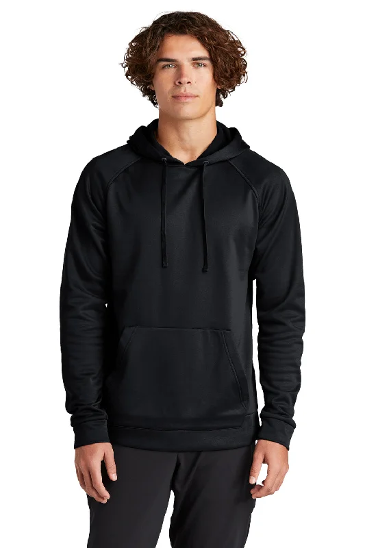 Men's functional pullover hoodie-Sport-Tek Mens Re-Compete Fleece Anti Static Hooded Sweatshirt Hoodie w/ Pouch Pocket - Black