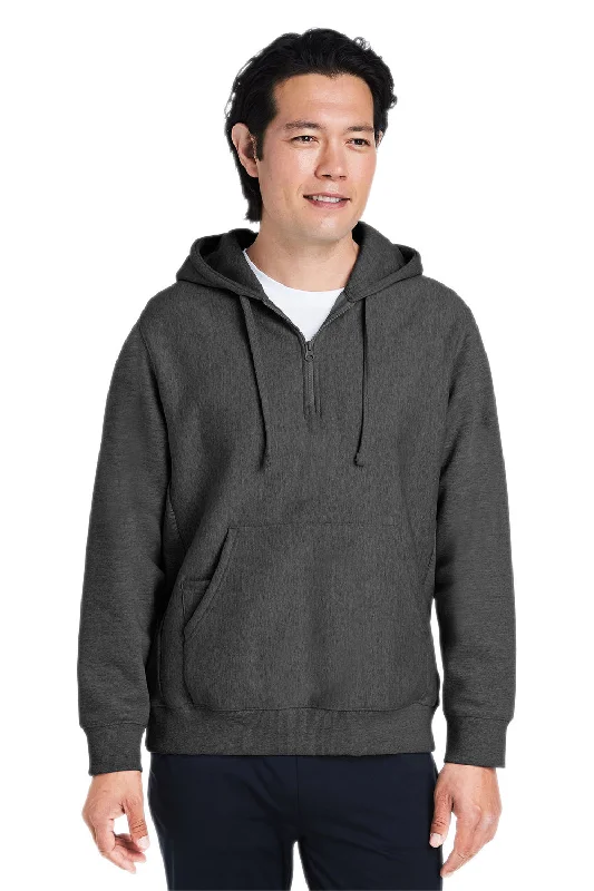 Men's sporty outdoor hoodie-Team 365 Mens Zone HydroSport Water Resistant 1/4 Zip Hooded Sweatshirt Hoodie w/ Pouch Pocket - Heather Dark Grey