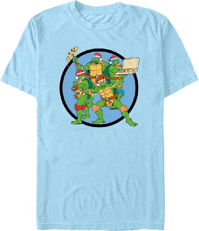 Men's tech-fabric t-shirt-Christmas Pizza Teenage Mutant Ninja Turtles T-Shirt