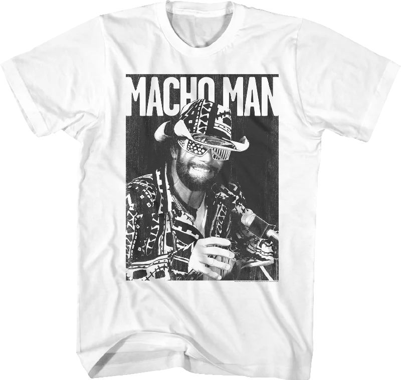 Men's bold graphic t-shirt-Black and White Macho Man Randy Savage T-Shirt