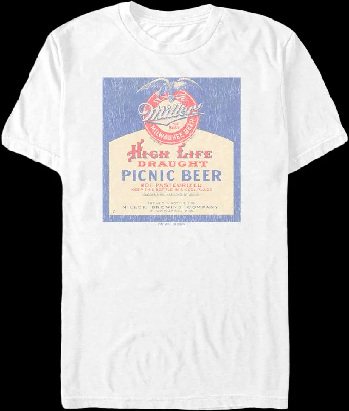 Men's bold graphic t-shirt-Picnic Beer Miller High Life T-Shirt