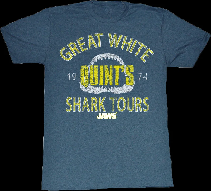 Men's vintage graphic t-shirt-Quints Shark Tours Shirt