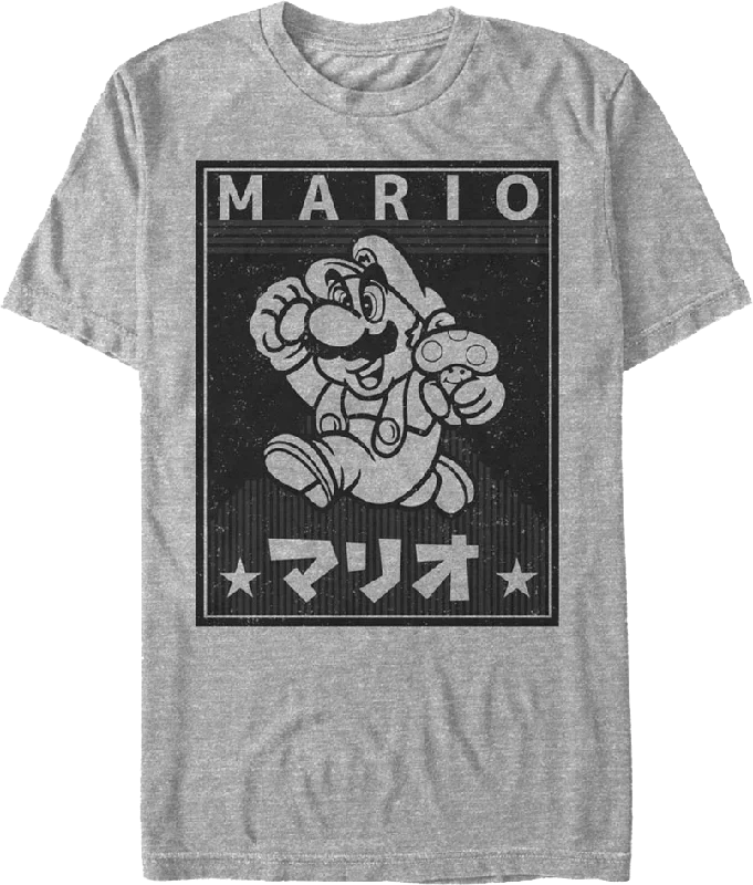 Men's organic fabric t-shirt-Mario Jump Japanese Text Poster Nintendo T-Shirt