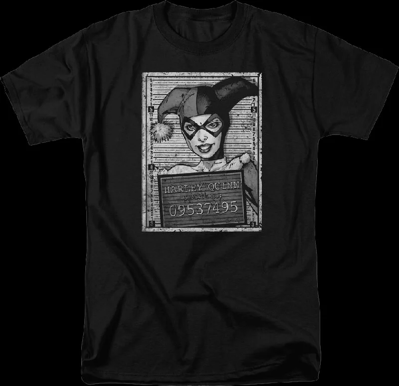 Men's tech-fabric t-shirt-Harley Quinn Mug Shot DC Comics T-Shirt