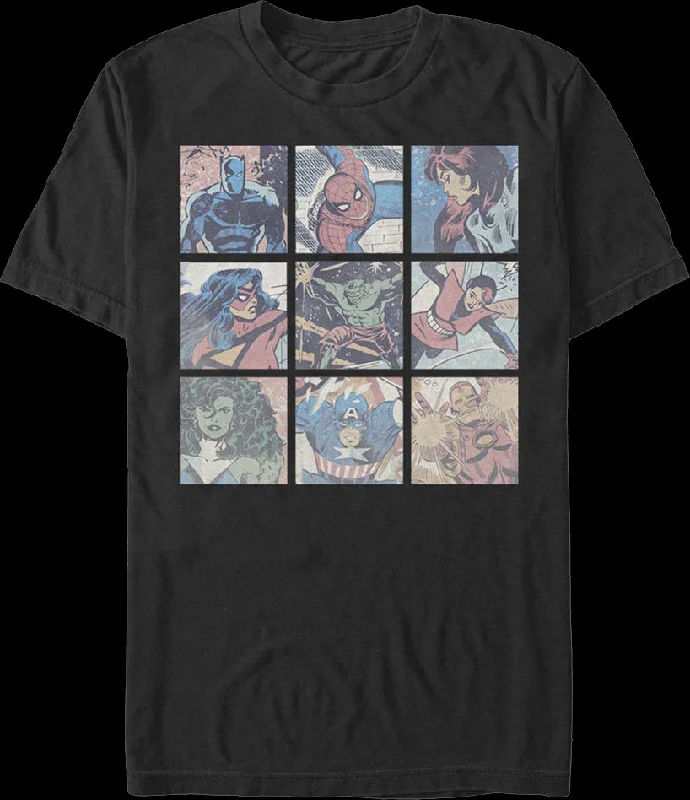 Men's fun print t-shirt-Superhero Panels Collage Marvel Comics T-Shirt