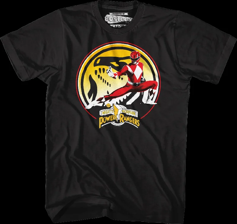 Men's athletic fit t-shirt-Tyrannosaurus Power Coin Mighty Morphin Power Rangers T-Shirt