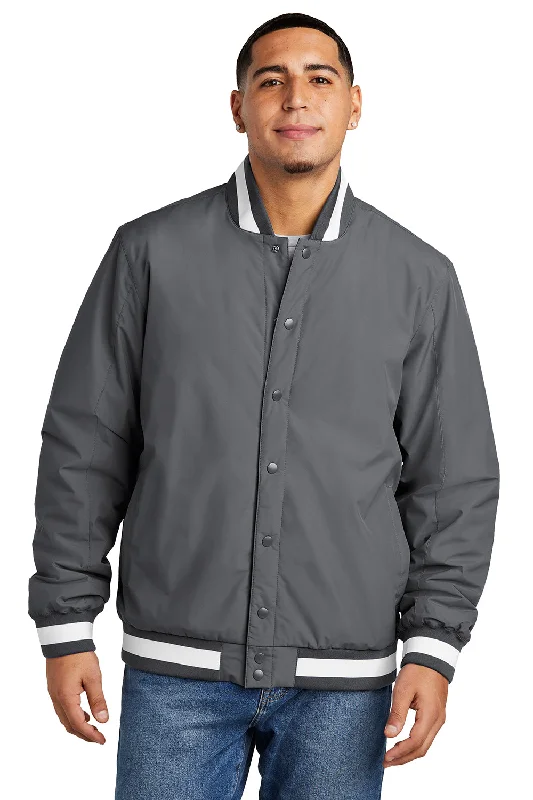 Men's versatile utility jacket-Sport-Tek Mens Water Resistant Snap Down Varsity Jacket - Graphite Grey