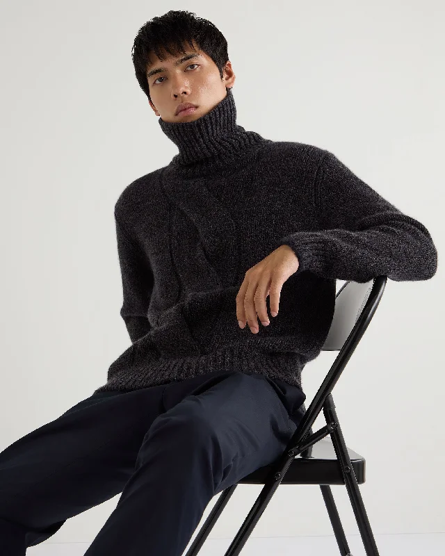 Men's heavyweight knit-Men's Wandsworth Cable Turtle Cashmere Sweater Granite Grey