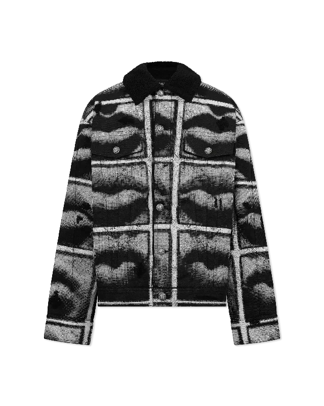 Men's naturally breathable windbreaker-Bouclé Collar Printed Lips Denim Jacket