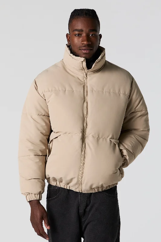 Men's sustainable utility jacket-Mock Neck Puffer Jacket