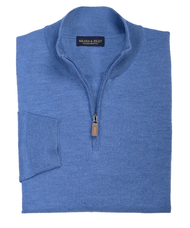 Men's breathable sweater-Ultra-fine Zegna Baruffa Half-Zip Merino Wool Sweater - Light Blue