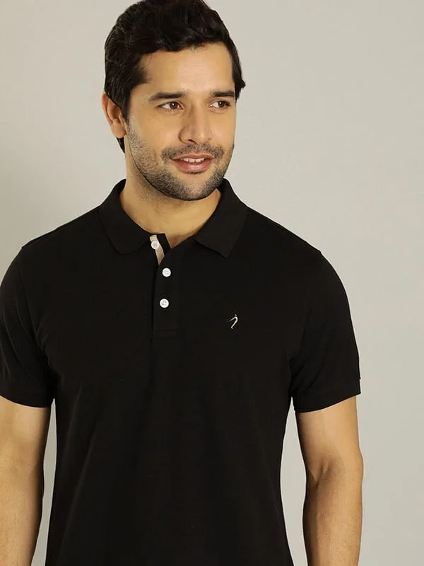 Men's high-stretch travel wear polo shirt-Men Solid Polo T-Shirt