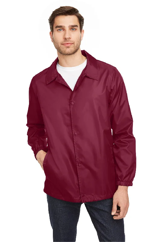 Men's antibacterial windbreaker-Team 365 Mens Zone Protect Water Resistant Snap Down Coaches Jacket - Maroon