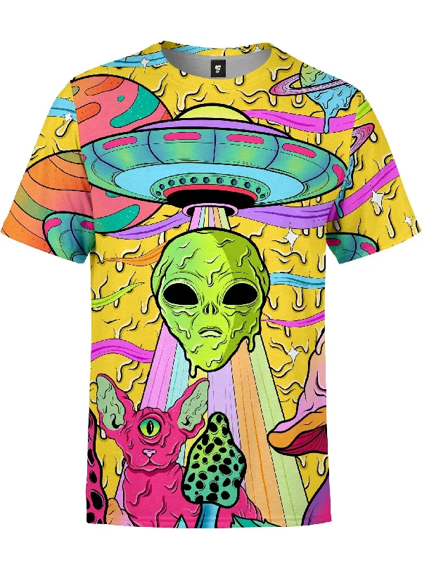 Men's relaxed fit casual t-shirt-Neon Alien Drip Invasion (Yellow) Unisex Crew