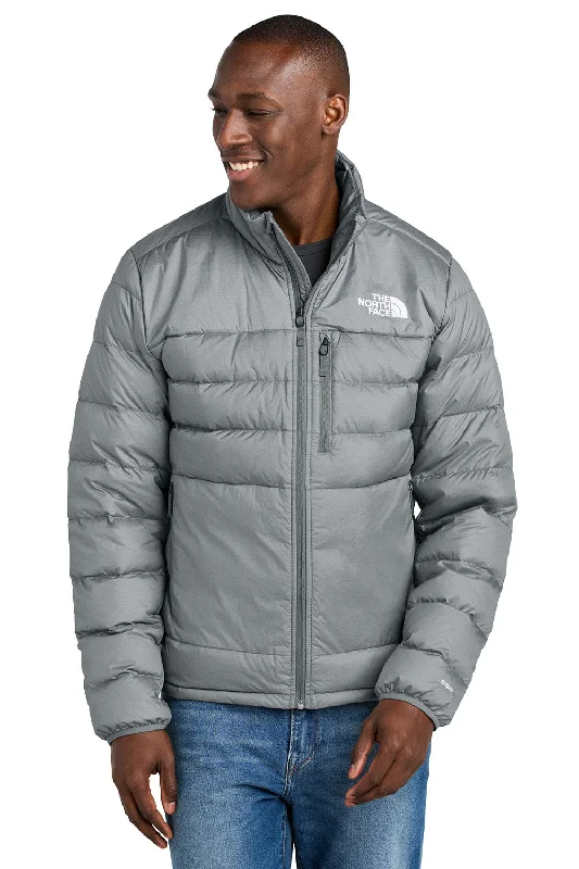 Men's sustainable raincoat-The North Face Mens Down Hybrid Water Resistant Full Zip Jacket - Heather Medium Grey - New