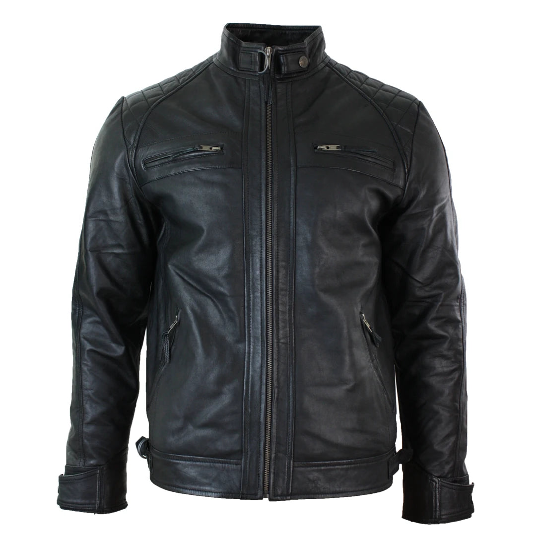 Men's gym-ready raincoat-Men's Zipped Short Biker Leather Jacket