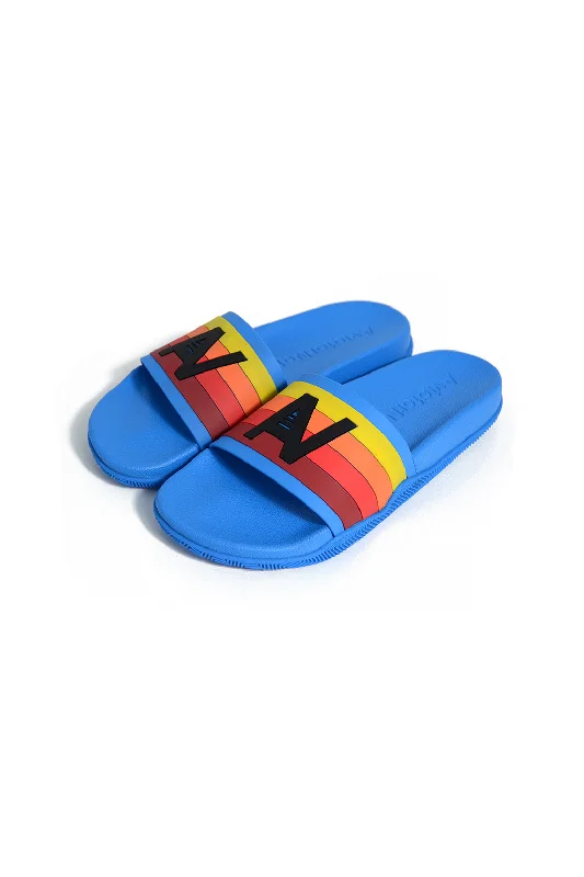 Men's summer raincoat-AVIATOR NATION LOGO RAINBOW 4  STRIPE SLIDES - OCEAN BLUE