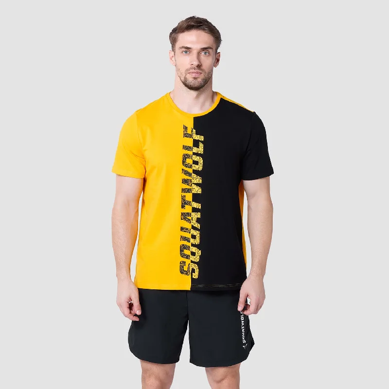 Men's eco-friendly fabric t-shirt-Split Logo Tee - Spectra Yellow & Black