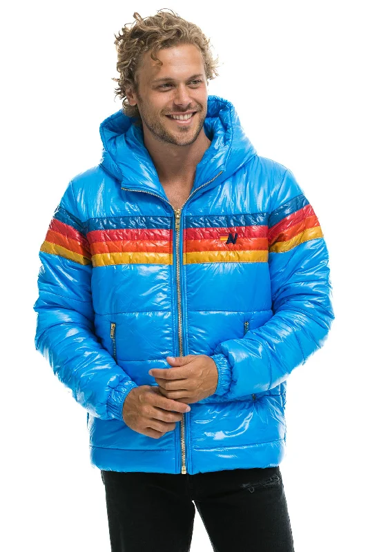 Men's modern puffer coat-4 STRIPE LUXE TREKKER JACKET - GLOSSY BLUE