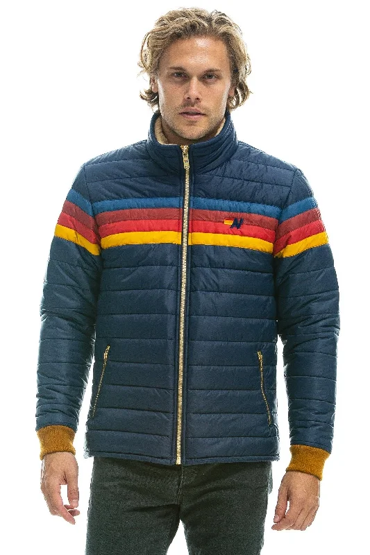 Men's tech-fabric bomber jacket-4 STRIPE JACKET -  NAVY