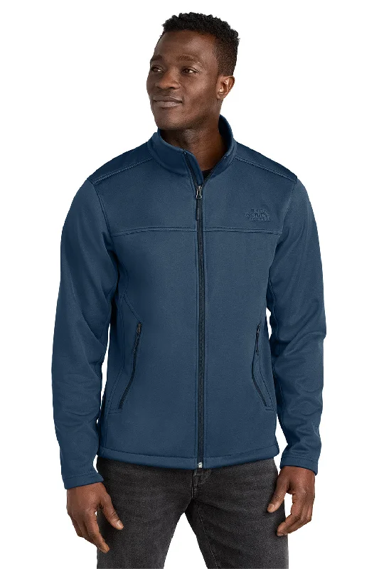 Men's wrinkle-free field jacket-The North Face Mens Ridgewall Wind & Water Resistant Soft Shell Full Zip Jacket - Shady Blue - New