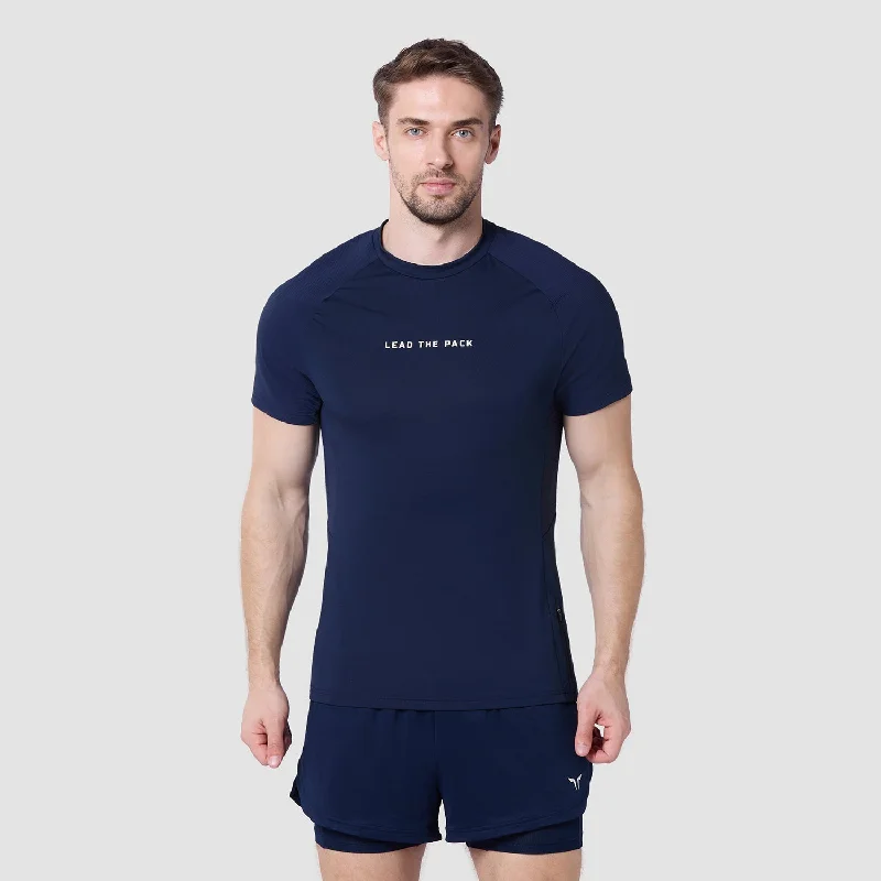 Men's soft-touch t-shirt-Statement Ribbed Tech Tee - Navy