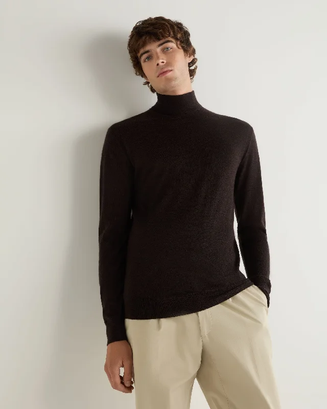 Men's uniform knit-Men's Fine Gauge Cashmere Turtle Neck Sweater Chocolate Brown