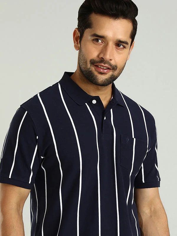 Men's organic gym polo shirt-Men Striped Polo T-Shirt