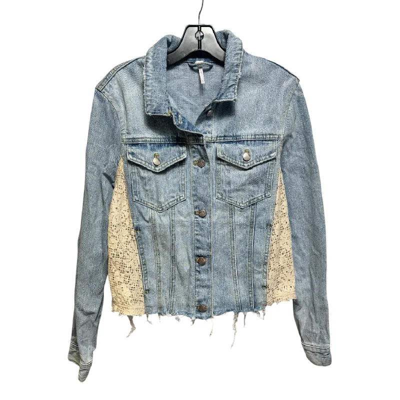 Men's modern utility jacket-Lace Panel Jacket Denim By Free People In Blue & Cream, Size: M