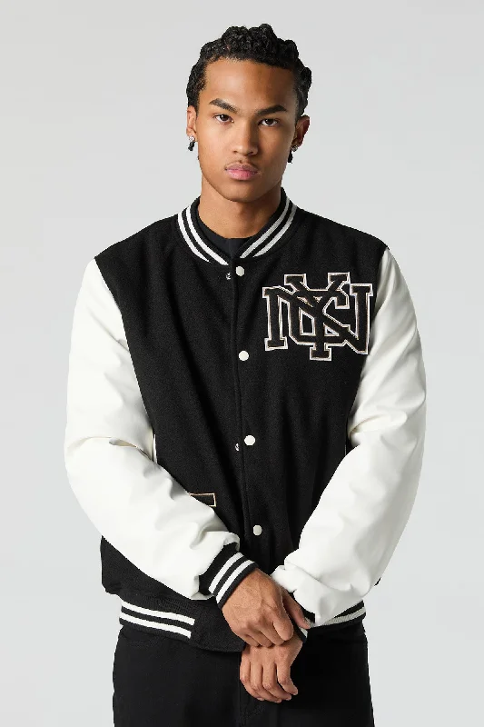 Men's performance utility jacket-City Embroidered Fleece Varsity Jacket