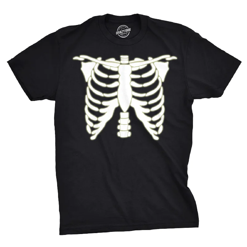 Men's heavyweight t-shirt-Glowing Skeleton Rib Cage Halloween Men's T Shirt