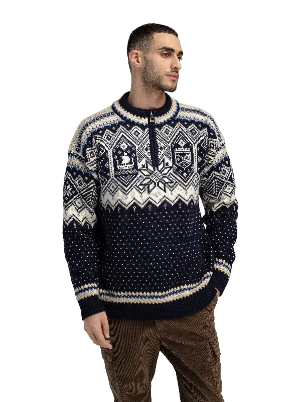 Men's camping knit-Dale of Norway - VM Trondheim Men's Sweater - Navy/Off-White