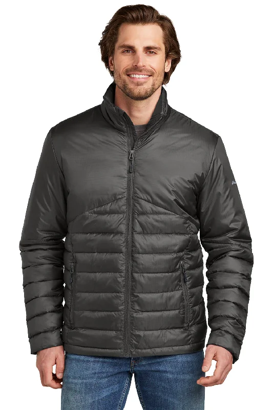 Men's tech-fabric bomber jacket-Eddie Bauer Mens Water Resistant Quilted Full Zip Jacket - Iron Gate Grey