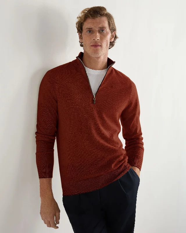 Men's wool blend sweater-Men's Carnaby Half Zip Cashmere Sweater Spice Orange