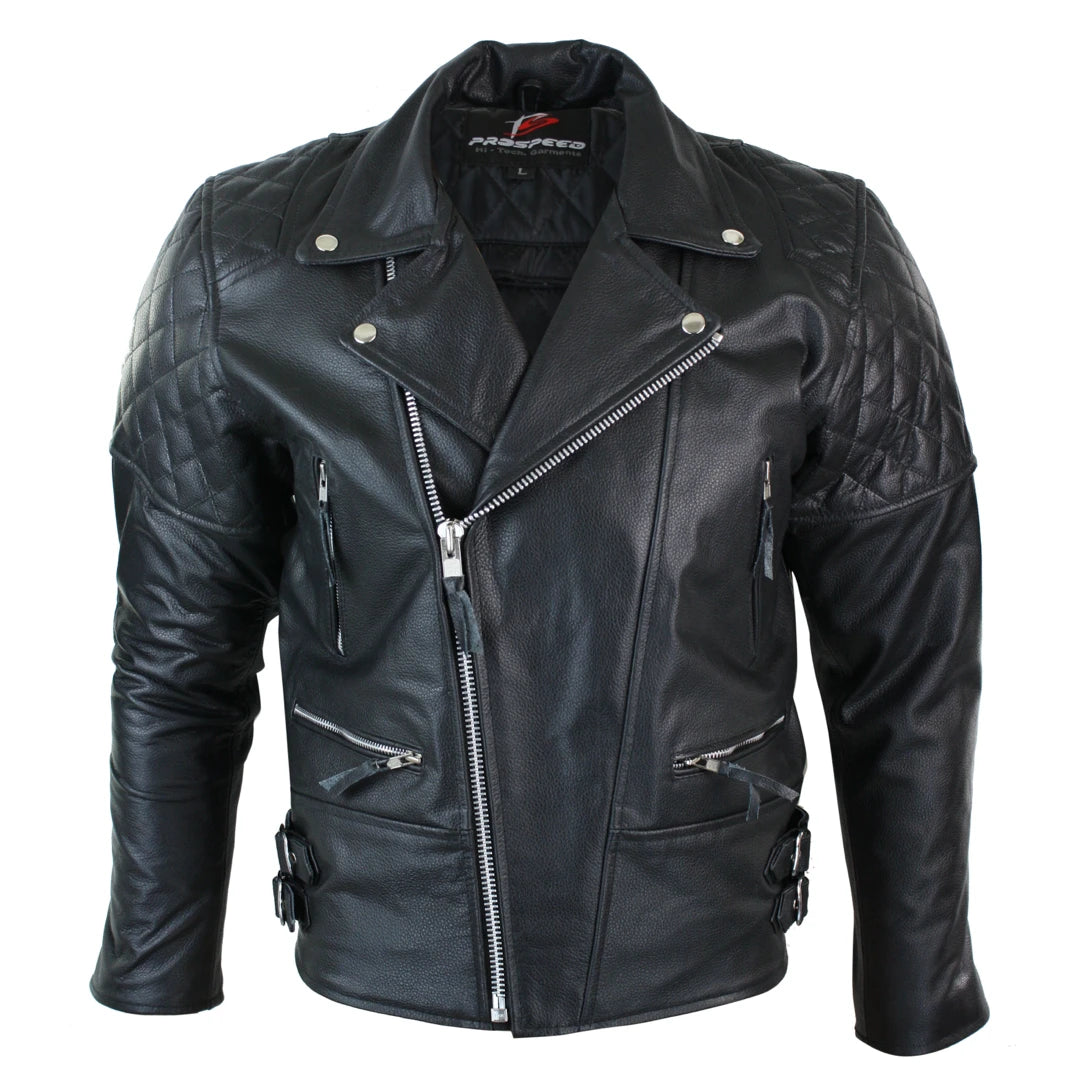 Men's cooling parka-Men's Cross Zip Biker Jacket CE Armour Motorcycle Protective Hide Leather