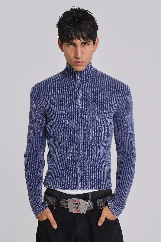 Men's wrinkle-resistant fleece jacket-Blue Lucid Knit Track Top