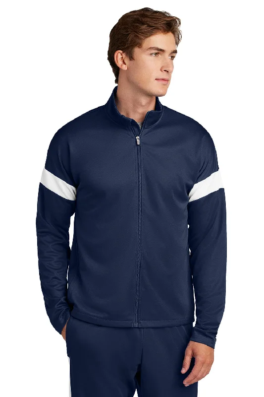 Men's sustainable puffer jacket-Sport-Tek Mens Moisture Wicking Travel Full Zip Jacket - True Navy Blue/White - New