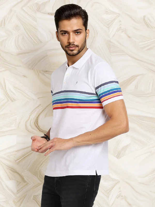 Men's cooling gym polo shirt-Men Striped Polo T-Shirt