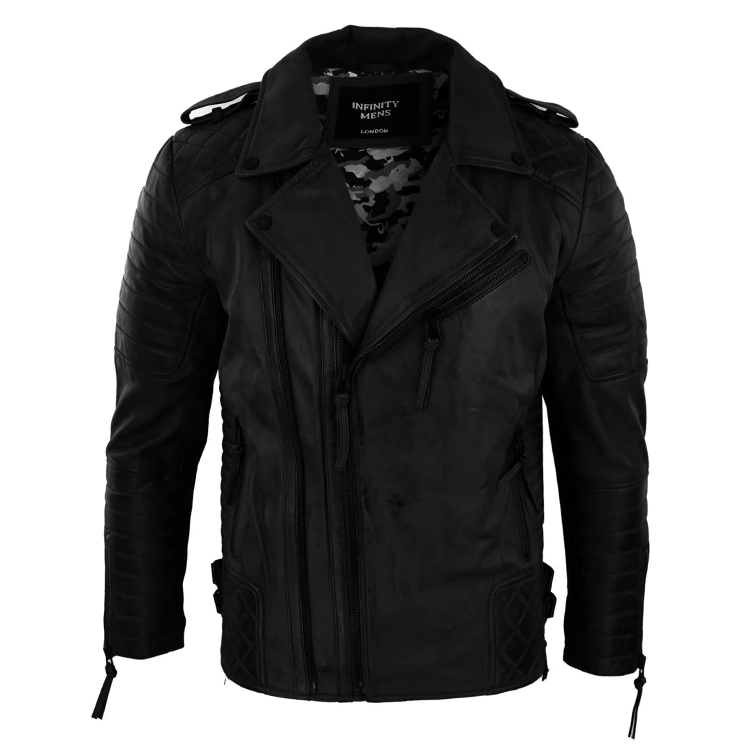 Men's comfortable field jacket-Men's Biker Jacket Cross Zip Black Wine Rock Punk