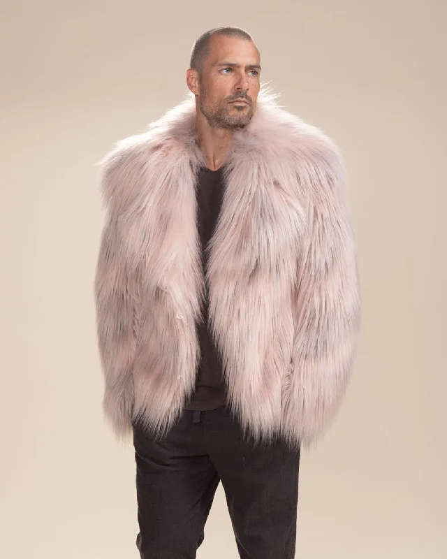 Men's performance puffer jacket-Men's Pink Faux Fur Jacket | Shaggy Mongolian Llama