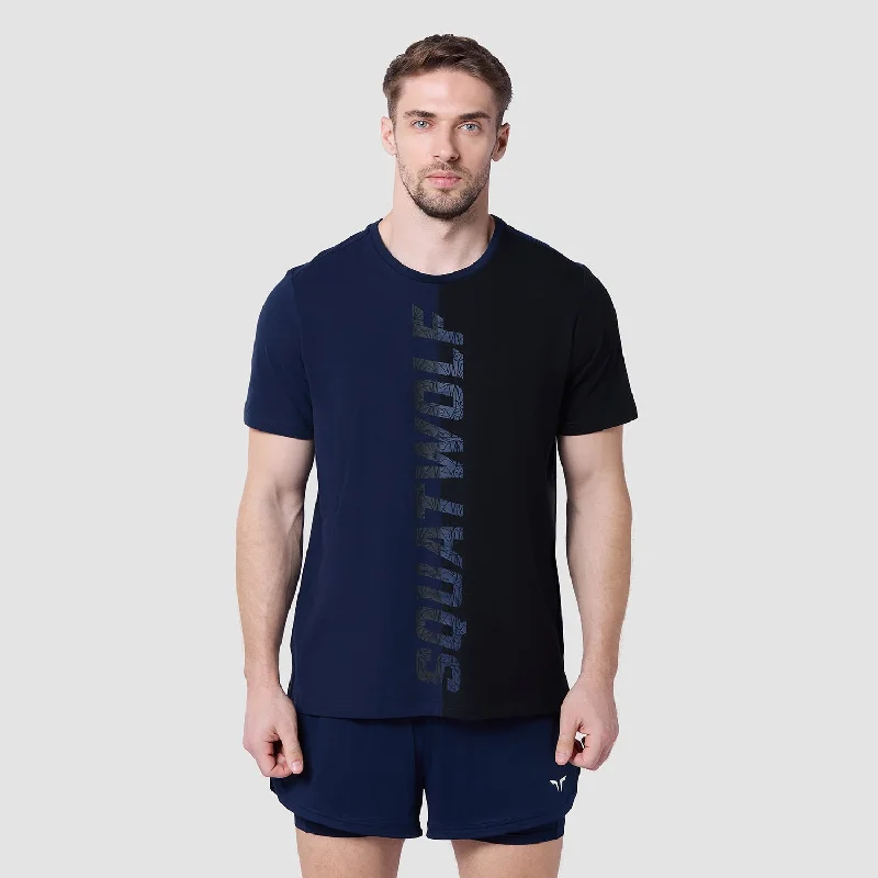 Men's lightweight active t-shirt-Split Logo Tee - Navy & Black