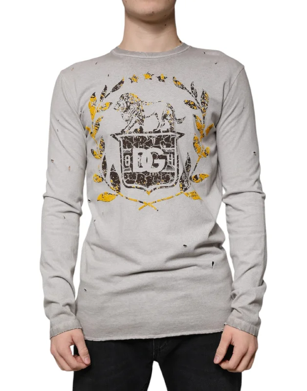 Men's mohair sweater-Dolce & Gabbana Printed Cotton Crewneck Pullover Men's Sweater