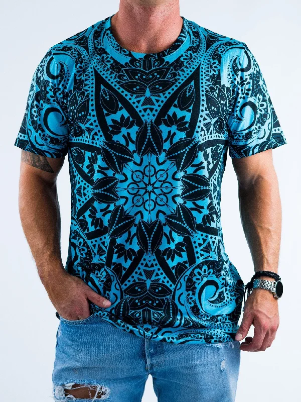 Men's nature-inspired graphic t-shirt-Teal Mandala Unisex Crew