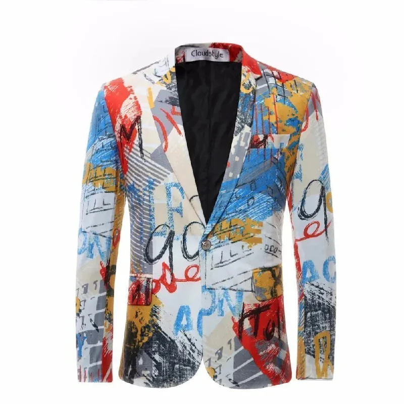 Men's pre-washed softshell jacket-Men Blazer - Graffiti Party Blazer