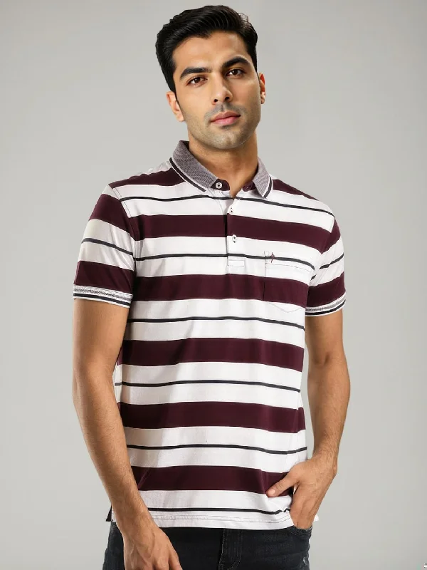 Men's comfortable performance wear polo shirt-Men Striped Polo T-Shirt