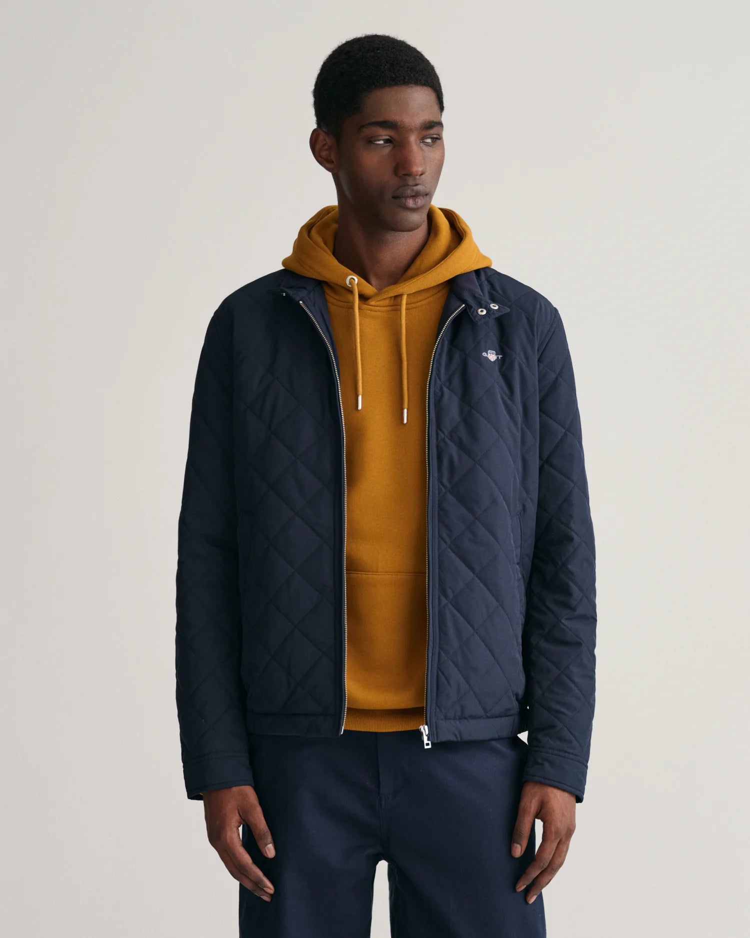 Men's sporty bomber jacket-GANT - Quilted Windcheater - Evening Blue